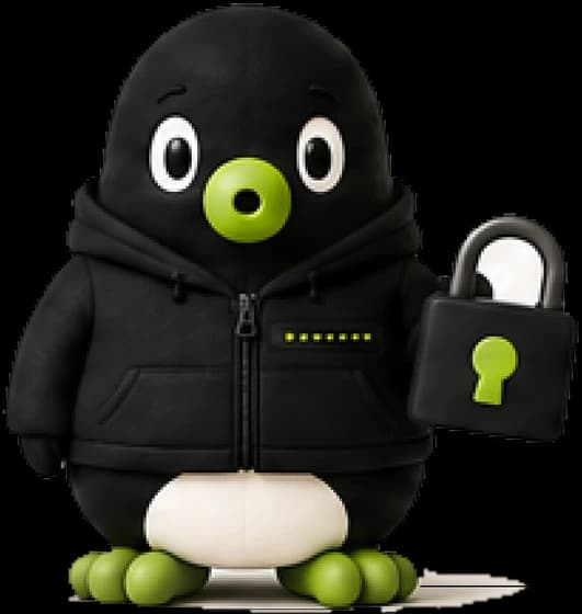 Pingu holding a padlock